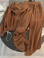 Conjunto Veludo Cotelê Com Capuz E Zíper Casual