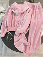 Conjunto Veludo Cotelê Com Capuz E Zíper Casual
