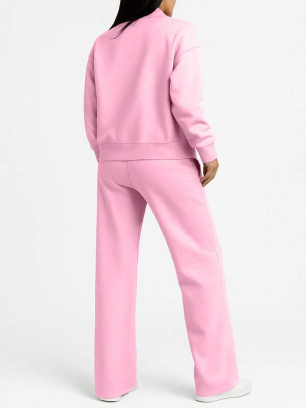 Conjunto Moletom Com Zíper E Calça Reta Minimalista