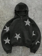 Moletom Com Zíper Star Rhinestone Streetwear