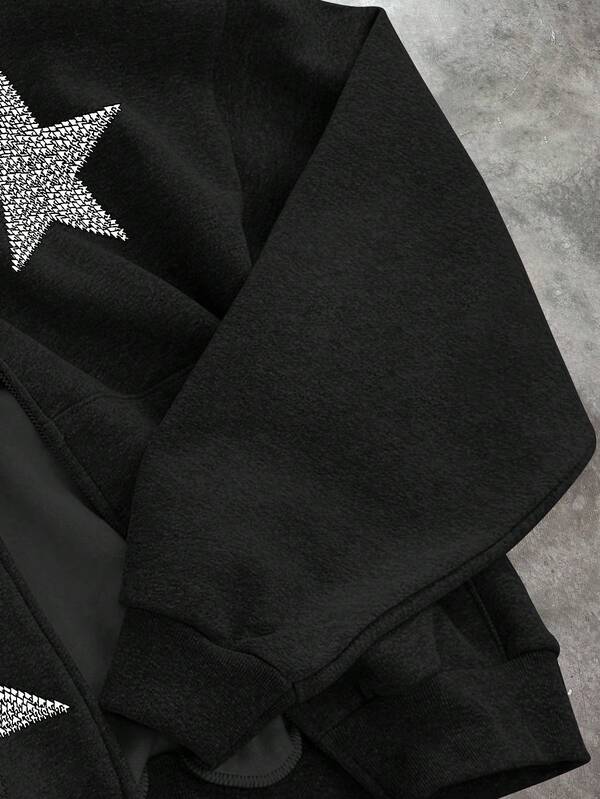 Moletom Com Zíper Star Rhinestone Streetwear