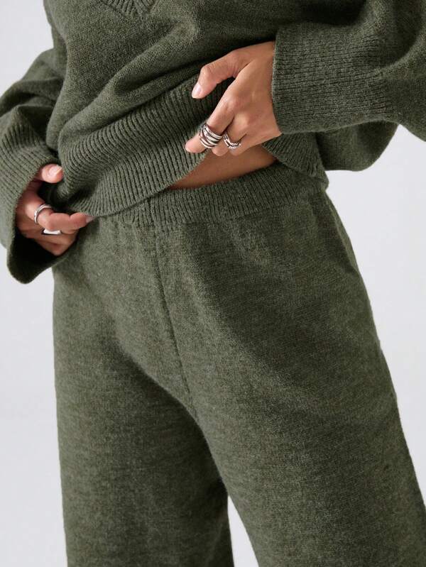 Conjunto Tricot Decote V Oversized Wide Leg Casual