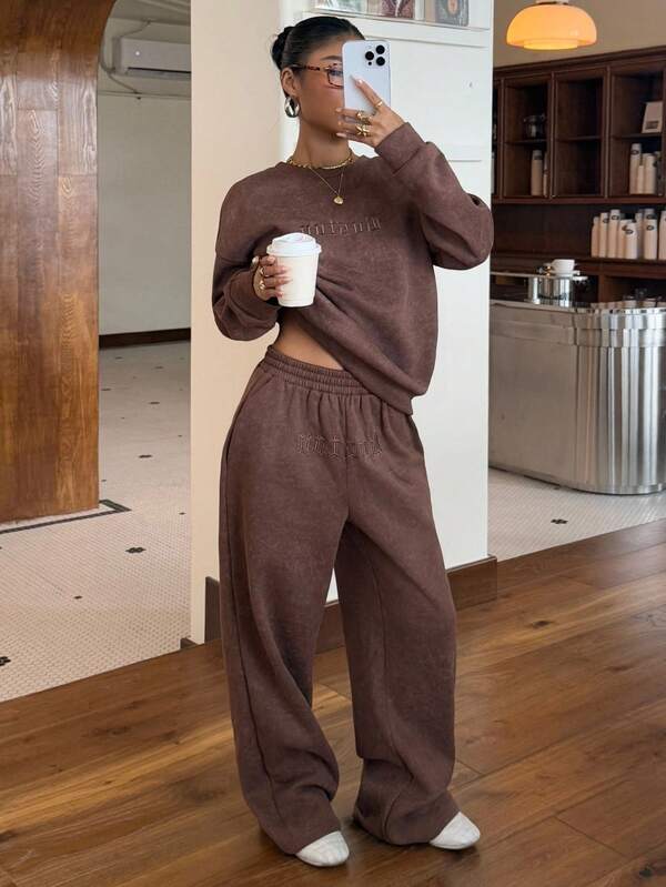 Conjunto Moletom Estonado Oversized Wide Leg Casual