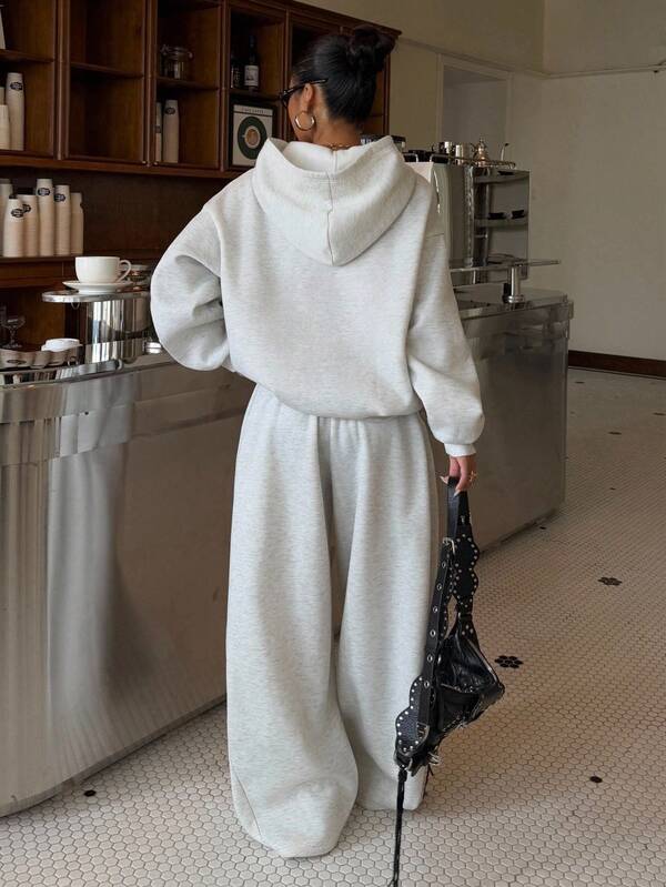 Conjunto Moletom Oversized Com Capuz Wide Leg Felpudo
