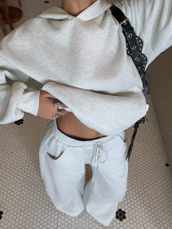 Conjunto Moletom Oversized Com Capuz Wide Leg Felpudo