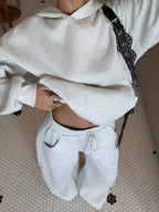 Conjunto Moletom Oversized Com Capuz Wide Leg Felpudo
