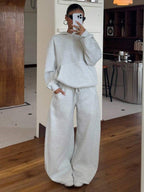 Conjunto Moletom Oversized Com Capuz Wide Leg Felpudo