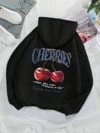 Moletom Cerejas Estampadas Com Capuz Oversized