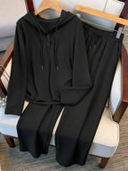 Conjunto Canelado Com Capuz E Calça Reta Minimalista