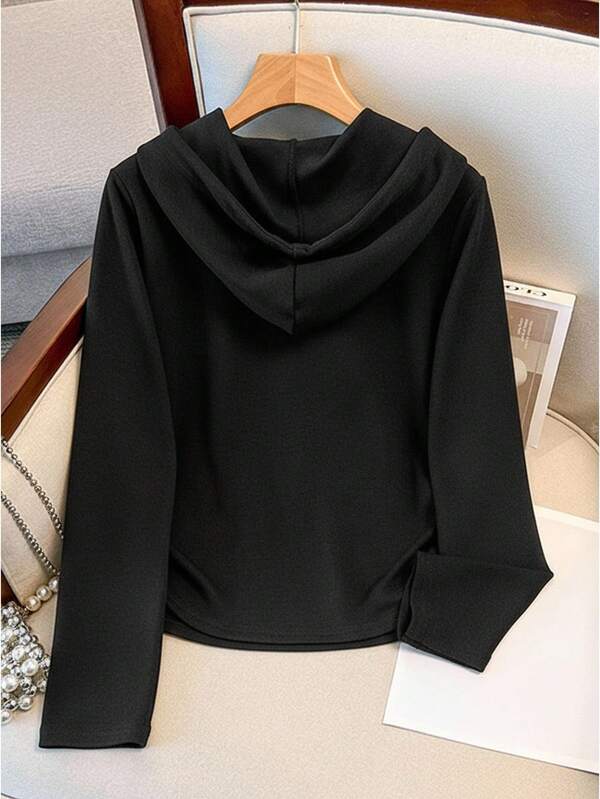 Conjunto Canelado Com Capuz E Calça Reta Minimalista