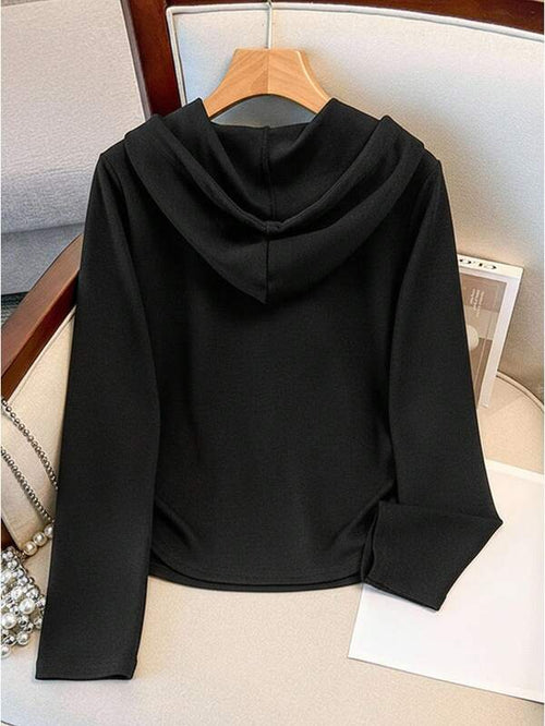Conjunto Canelado Com Capuz E Calça Reta Minimalista