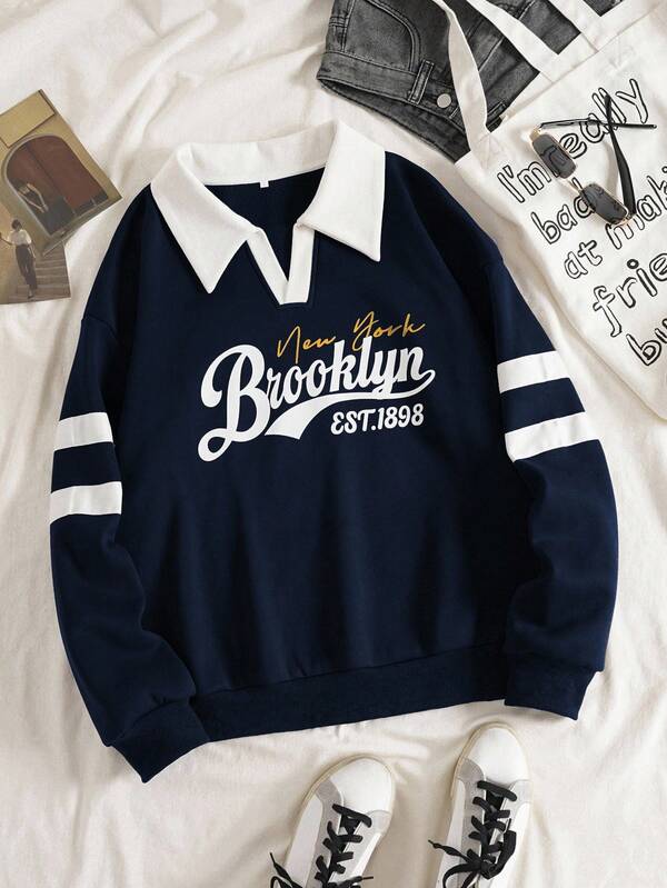 Moletom Brooklyn New York Com Gola Polo E Listras College