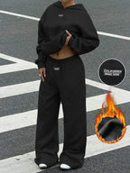 Moletom Conjunto Com Capuz E Calça Wide Leg