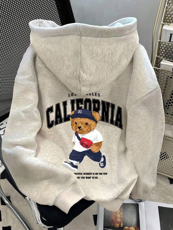 Moletom Ursinho California Com Capuz E Estampa Costas