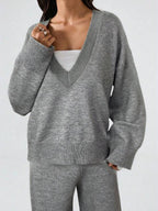 Conjunto Tricot Decote V Oversized Wide Leg Casual