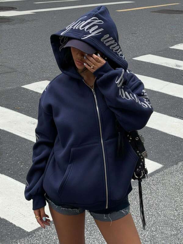 Moletom Com Zíper Script Hoodie Streetwear