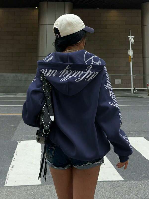 Moletom Com Zíper Script Hoodie Streetwear