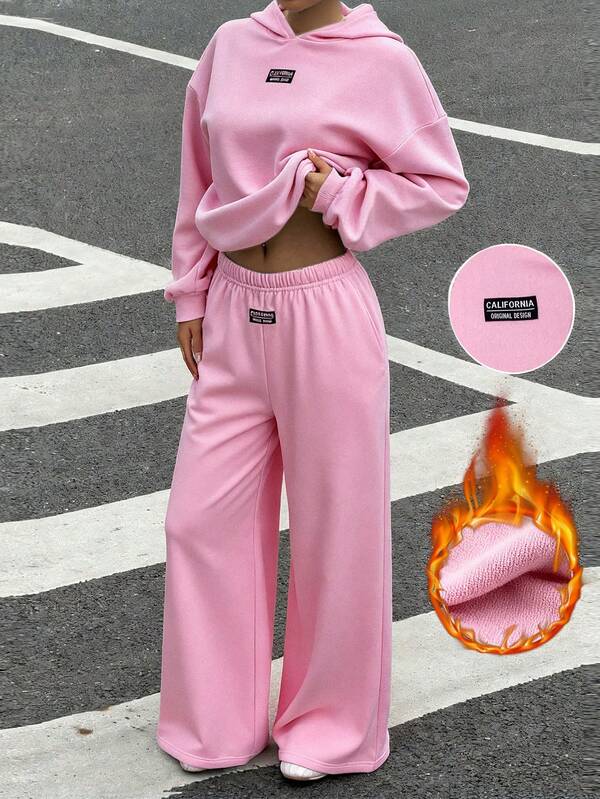 Moletom Conjunto Com Capuz E Calça Wide Leg