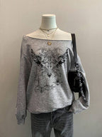 Moletom Ombro Caído Angel Wings Gothic Streetwear