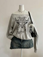 Moletom Ombro Caído Angel Wings Gothic Streetwear