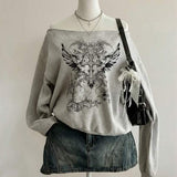 Moletom Ombro Caído Angel Wings Gothic Streetwear
