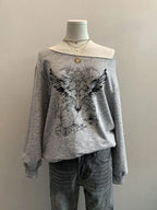Moletom Ombro Caído Angel Wings Gothic Streetwear