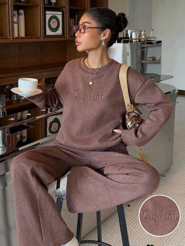 Conjunto Moletom Estonado Oversized Wide Leg Casual