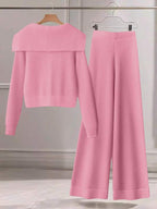 Conjunto Tricô Canelado Com Cardigan E Calça Wide Leg