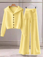 Conjunto Tricô Canelado Com Cardigan E Calça Wide Leg