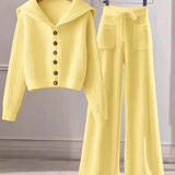 Conjunto Tricô Canelado Com Cardigan E Calça Wide Leg