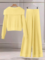 Conjunto Tricô Canelado Com Cardigan E Calça Wide Leg