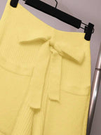 Conjunto Tricô Canelado Com Cardigan E Calça Wide Leg