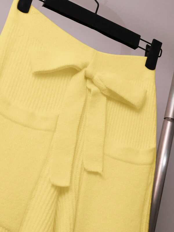 Conjunto Tricô Canelado Com Cardigan E Calça Wide Leg