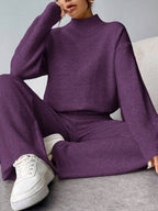 Conjunto Tricot Gola Alta Oversized Wide Leg Casual