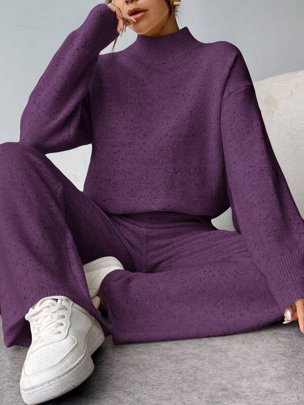 Conjunto Tricot Gola Alta Oversized Wide Leg Casual