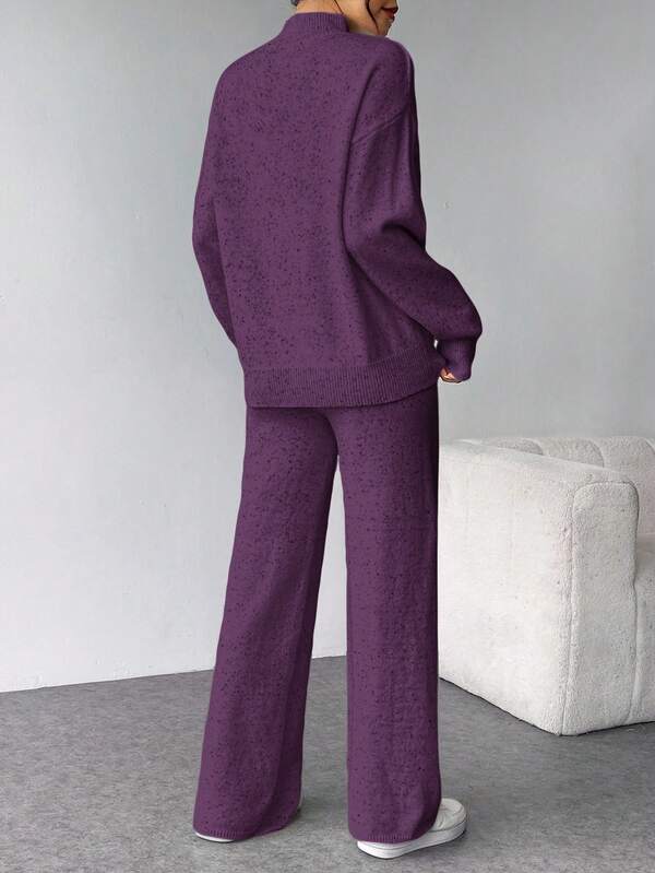 Conjunto Tricot Gola Alta Oversized Wide Leg Casual