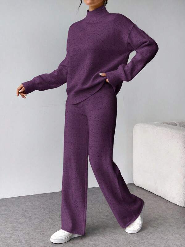 Conjunto Tricot Gola Alta Oversized Wide Leg Casual