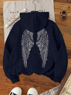 Moletom Com Capuz Angel Wings Rhinestone Streetwear