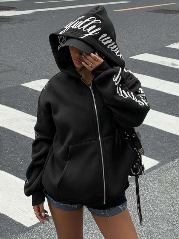 Moletom Com Zíper Script Hoodie Streetwear