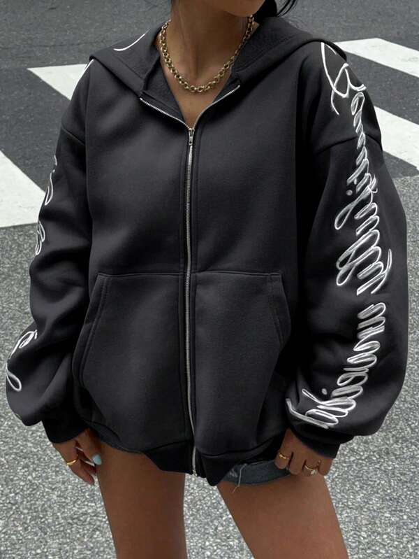 Moletom Com Zíper Script Hoodie Streetwear