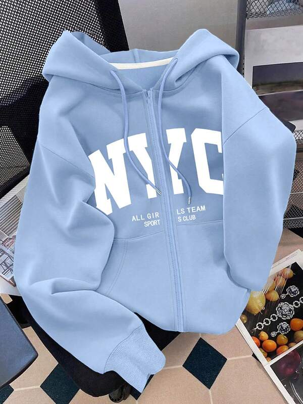 Moletom NYC Com Zíper E Estampa Varsity
