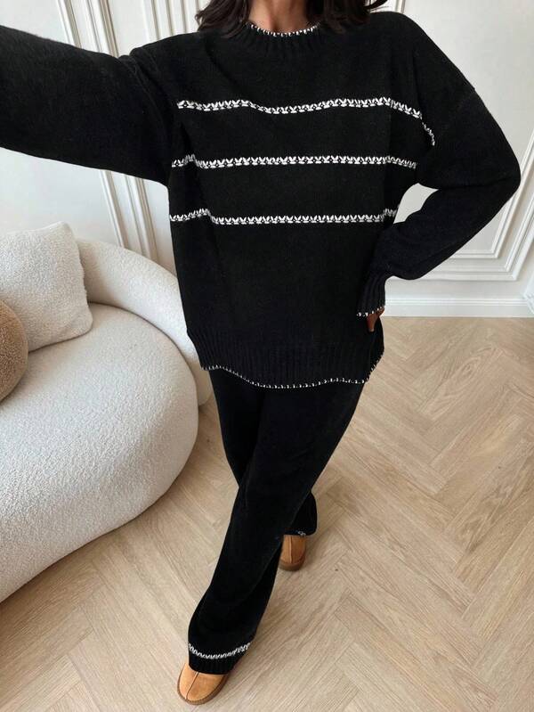 Conjunto Tricot Relaxed Fit Com Detalhes Minimalistas