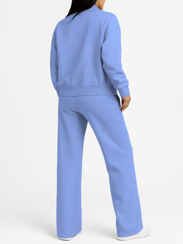 Conjunto Moletom Com Zíper E Calça Reta Minimalista