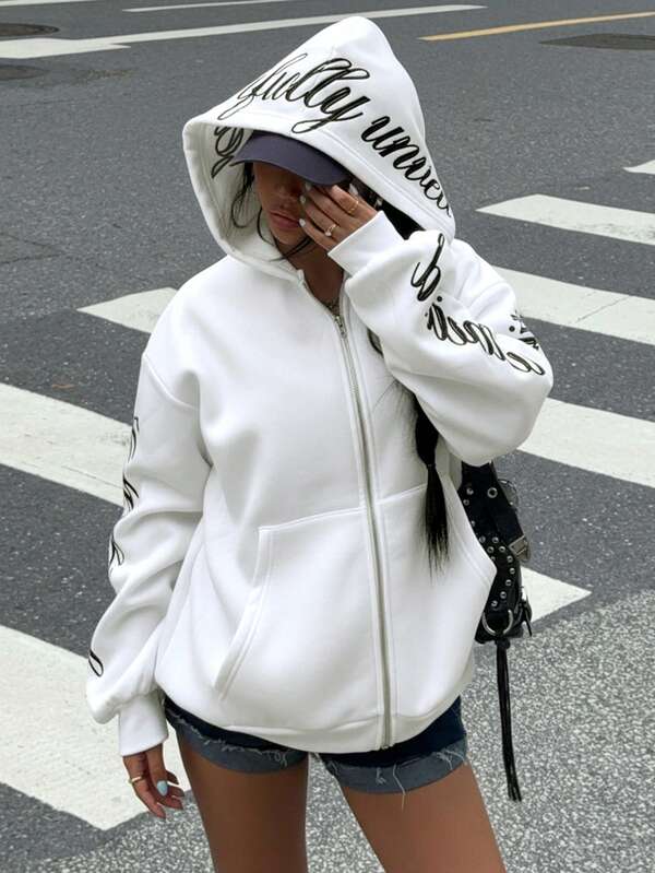 Moletom Com Zíper Script Hoodie Streetwear