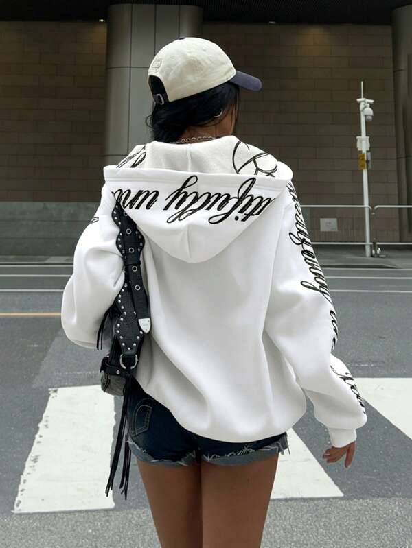 Moletom Com Zíper Script Hoodie Streetwear