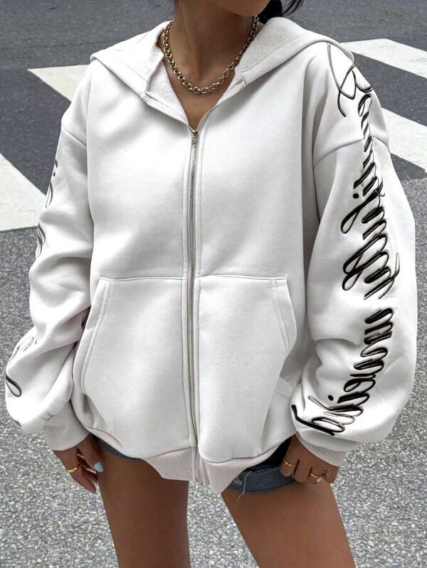 Moletom Com Zíper Script Hoodie Streetwear