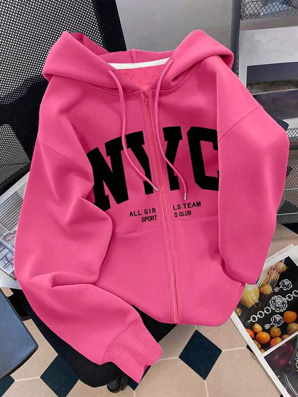 Moletom NYC Com Zíper E Estampa Varsity