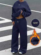 Moletom Conjunto Com Capuz E Calça Wide Leg