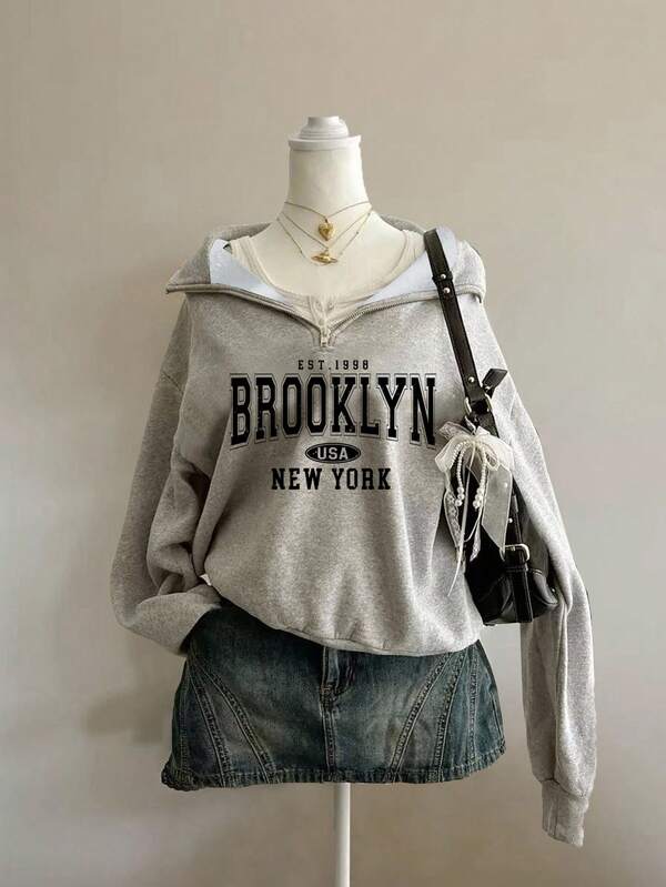 Moletom Brooklyn Com Gola Zíper E Estilo College