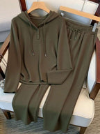 Conjunto Canelado Com Capuz E Calça Reta Minimalista